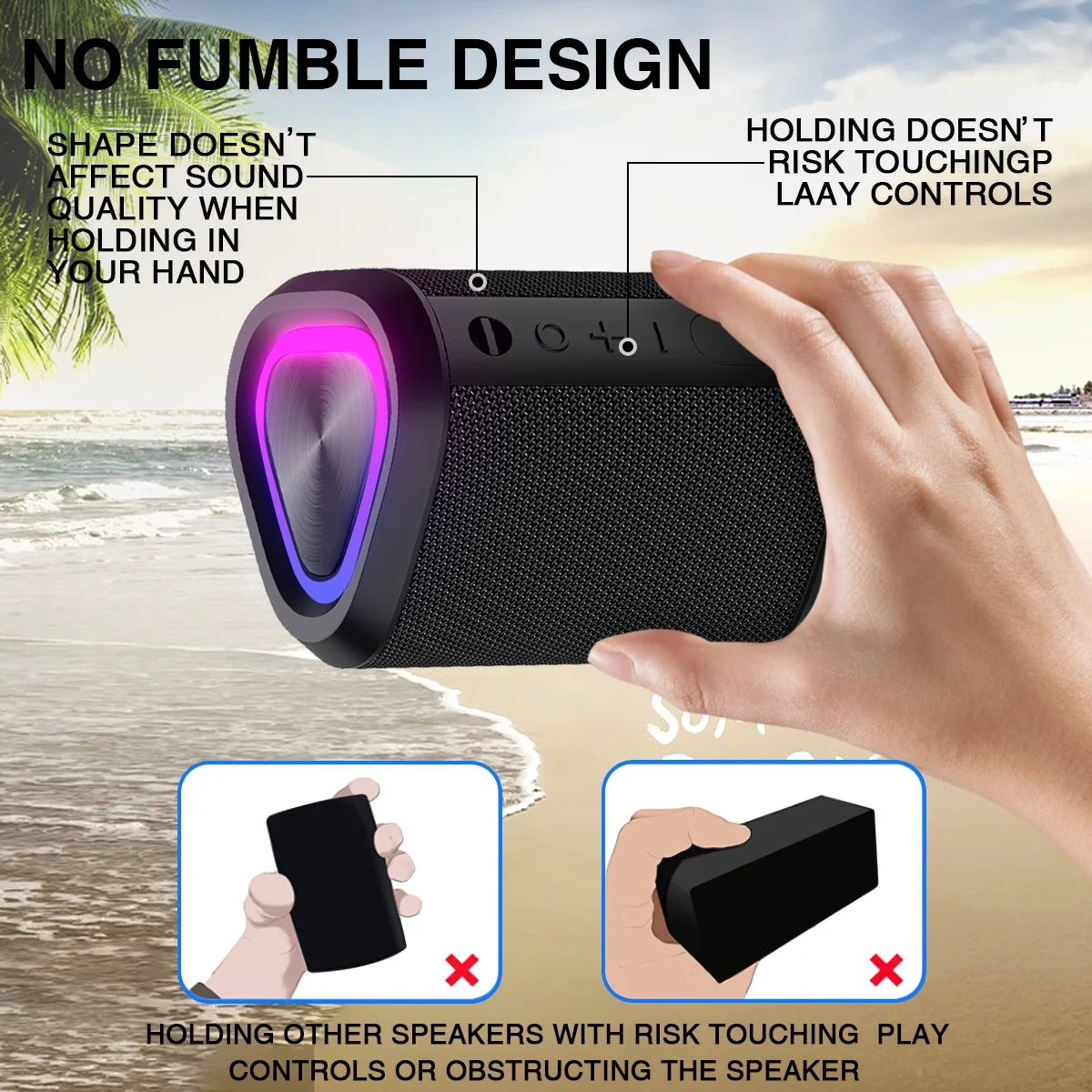 Portable Bluetooth Speaker,Ipx7 Waterproof Outdoor Speaker with 24Hr Playtime, LED Lights, Black