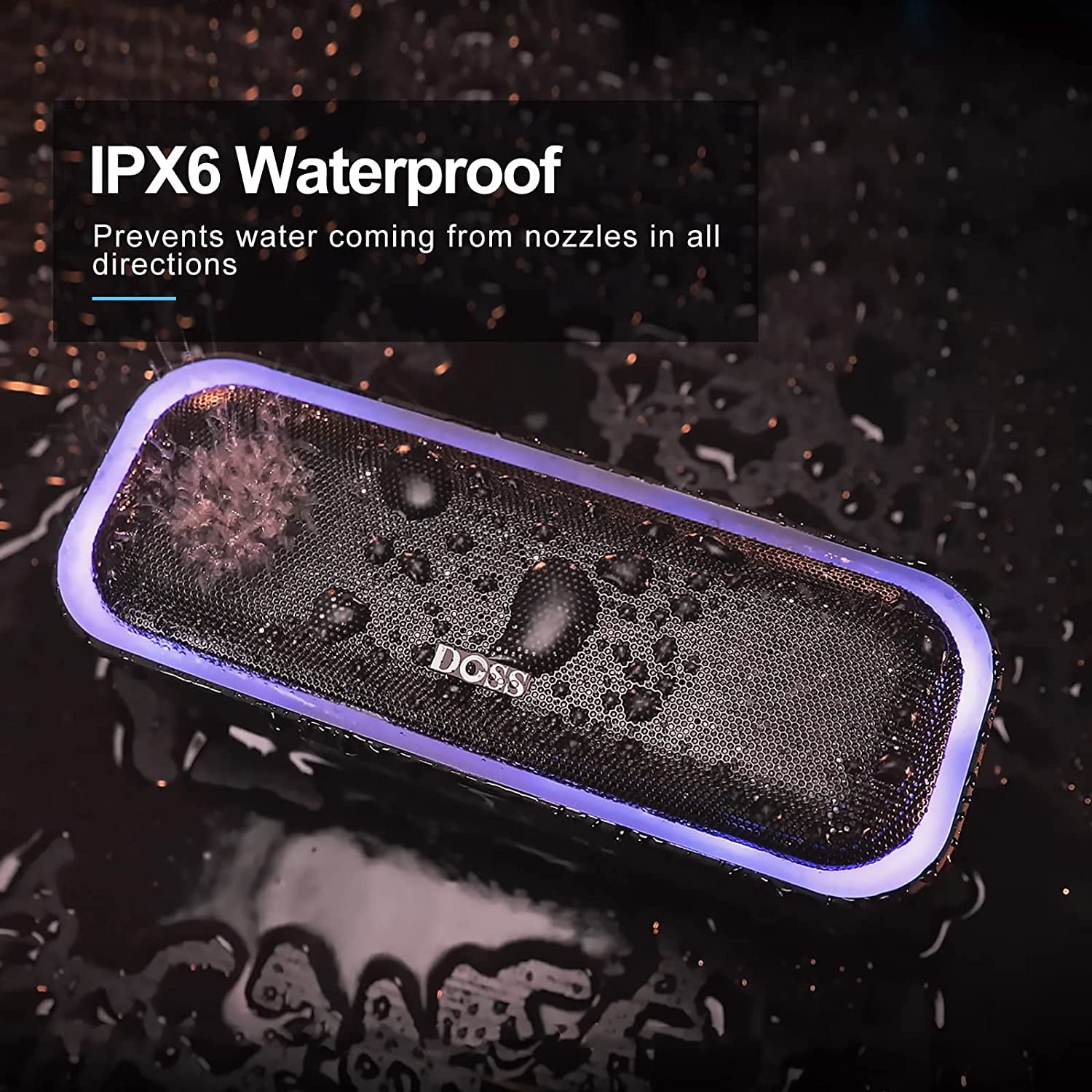 Soundbox Pro Bluetooth Speaker, 20W Stereo Sound, Active Extra Bass, 20H Playtime, Multi-Colors Lights, Wireless Stereo Pairing, IPX6 Waterproof for Garden, Hiking, Camping, Beach, Party-Blue