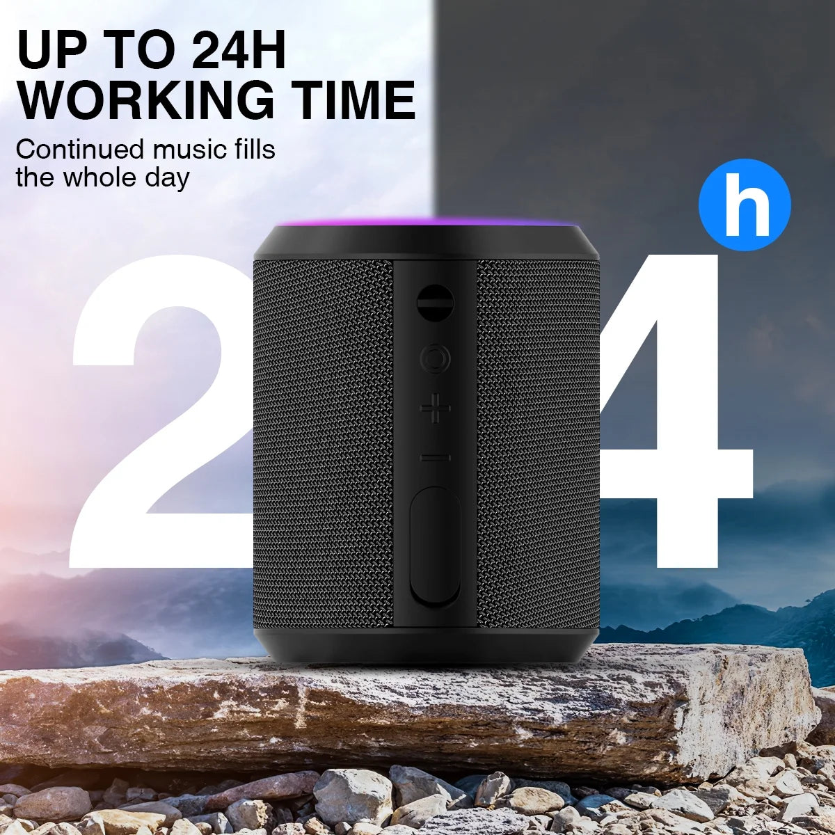 Portable Bluetooth Speaker,Ipx7 Waterproof Outdoor Speaker with 24Hr Playtime, LED Lights, Black