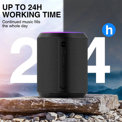 Portable Bluetooth Speaker,Ipx7 Waterproof Outdoor Speaker with 24Hr Playtime, LED Lights, Black
