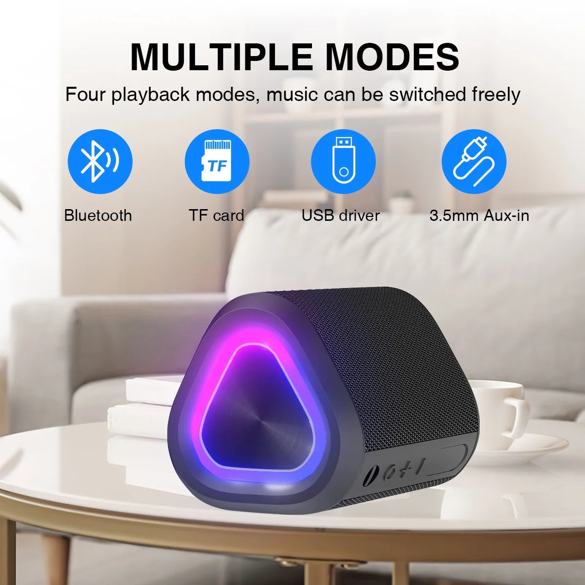 Portable Bluetooth Speaker,Ipx7 Waterproof Outdoor Speaker with 24Hr Playtime, LED Lights, Black