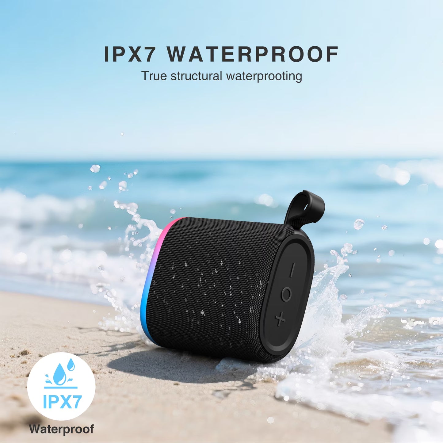 Portable Bluetooth Speaker, 20W IPX7 Waterproof, with Lighting, Red