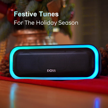 Soundbox Pro Bluetooth Speaker, 20W Stereo Sound, Active Extra Bass, 20H Playtime, Multi-Colors Lights, Wireless Stereo Pairing, IPX6 Waterproof for Garden, Hiking, Camping, Beach, Party-Blue