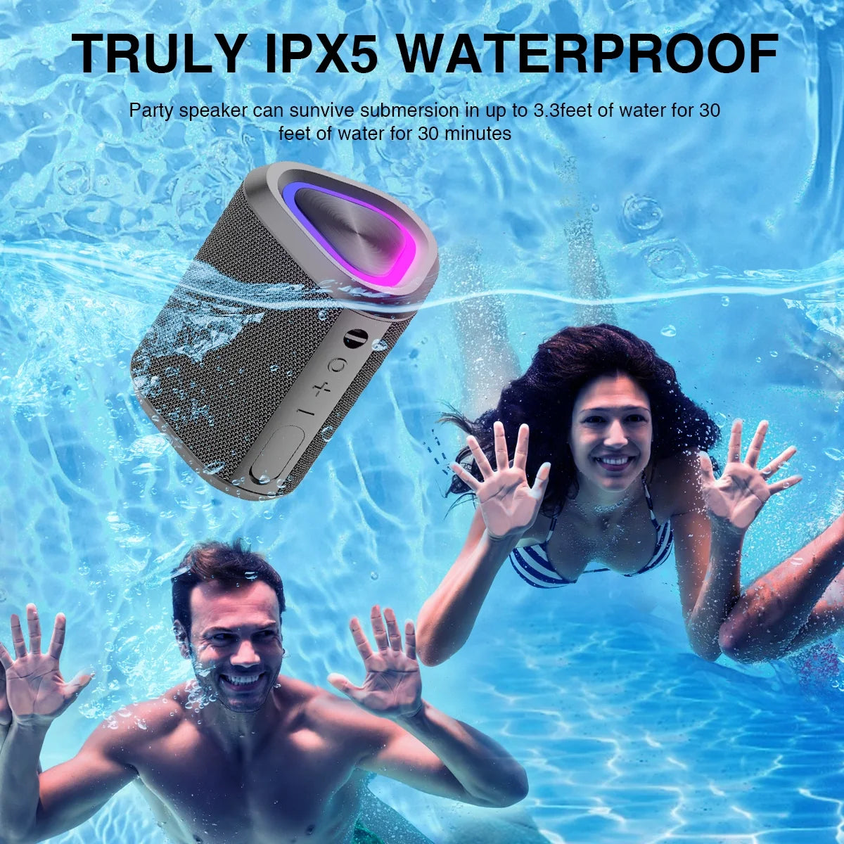 Portable Bluetooth Speaker,Ipx7 Waterproof Outdoor Speaker with 24Hr Playtime,Grey