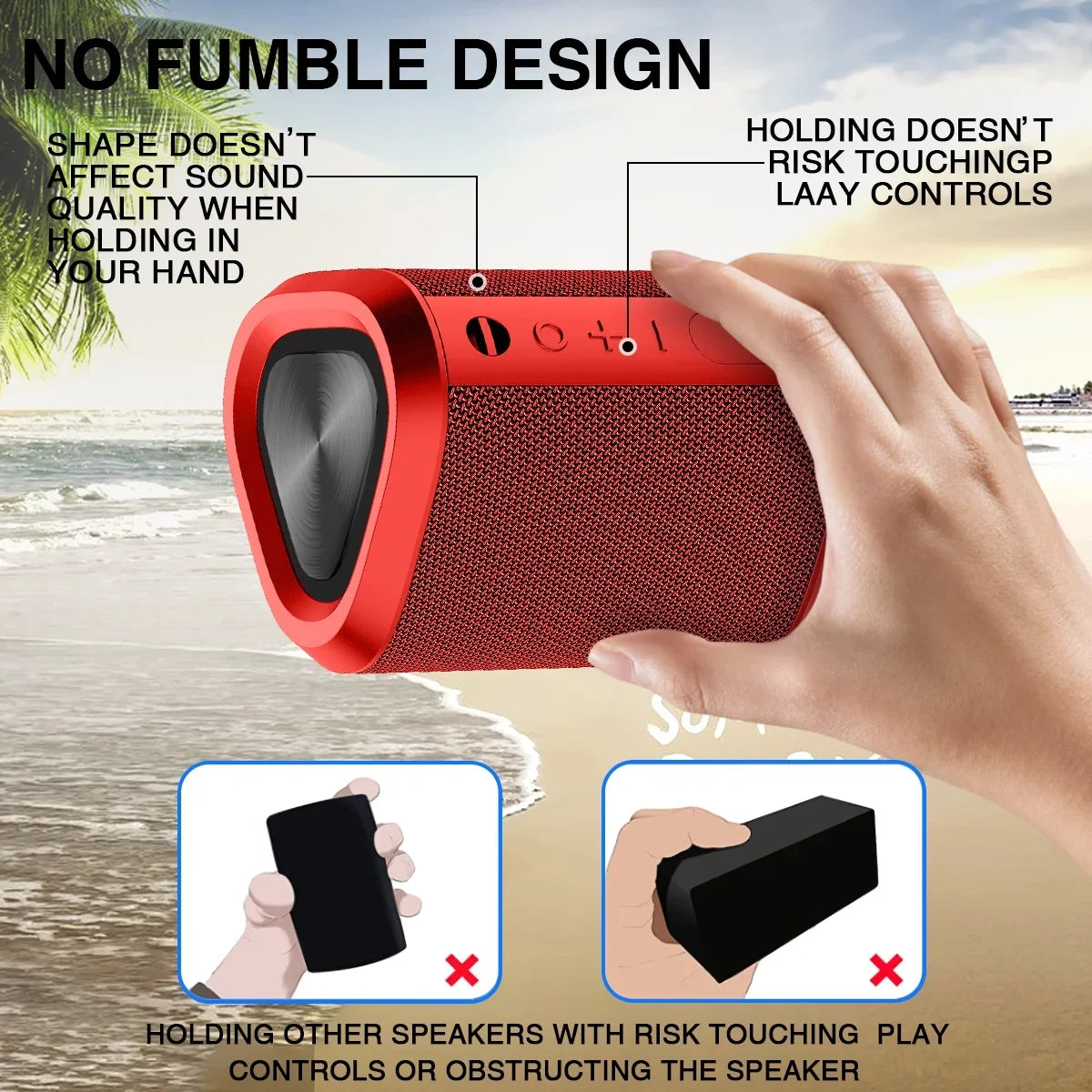 Portable Bluetooth Speaker,Ipx7 Waterproof Outdoor Speaker with 24Hr Playtime,Red