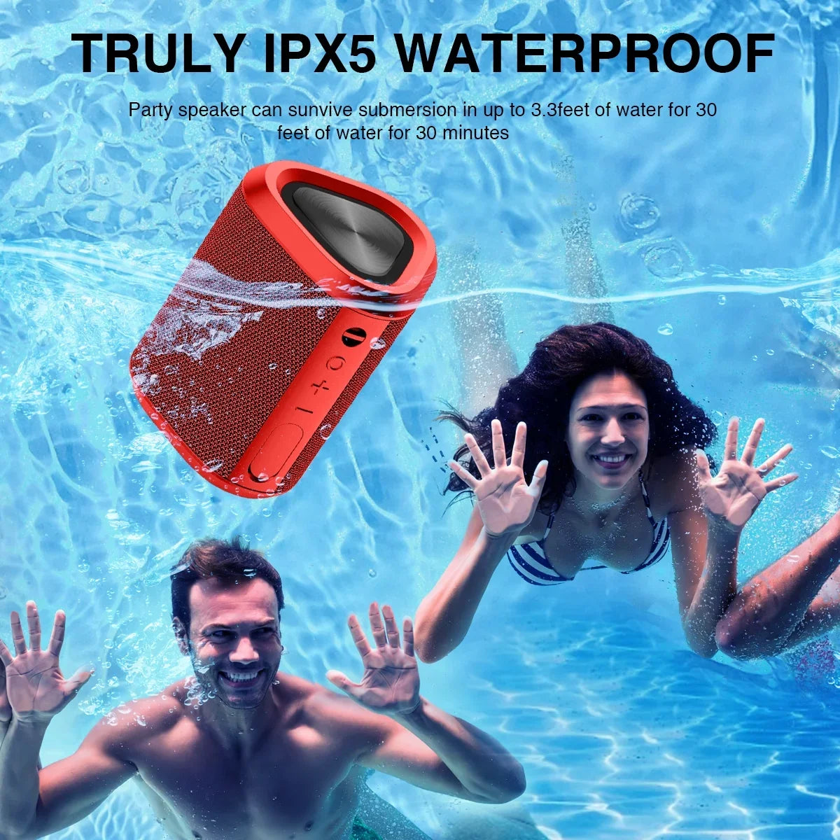 Portable Bluetooth Speaker,Ipx7 Waterproof Outdoor Speaker with 24Hr Playtime,Red