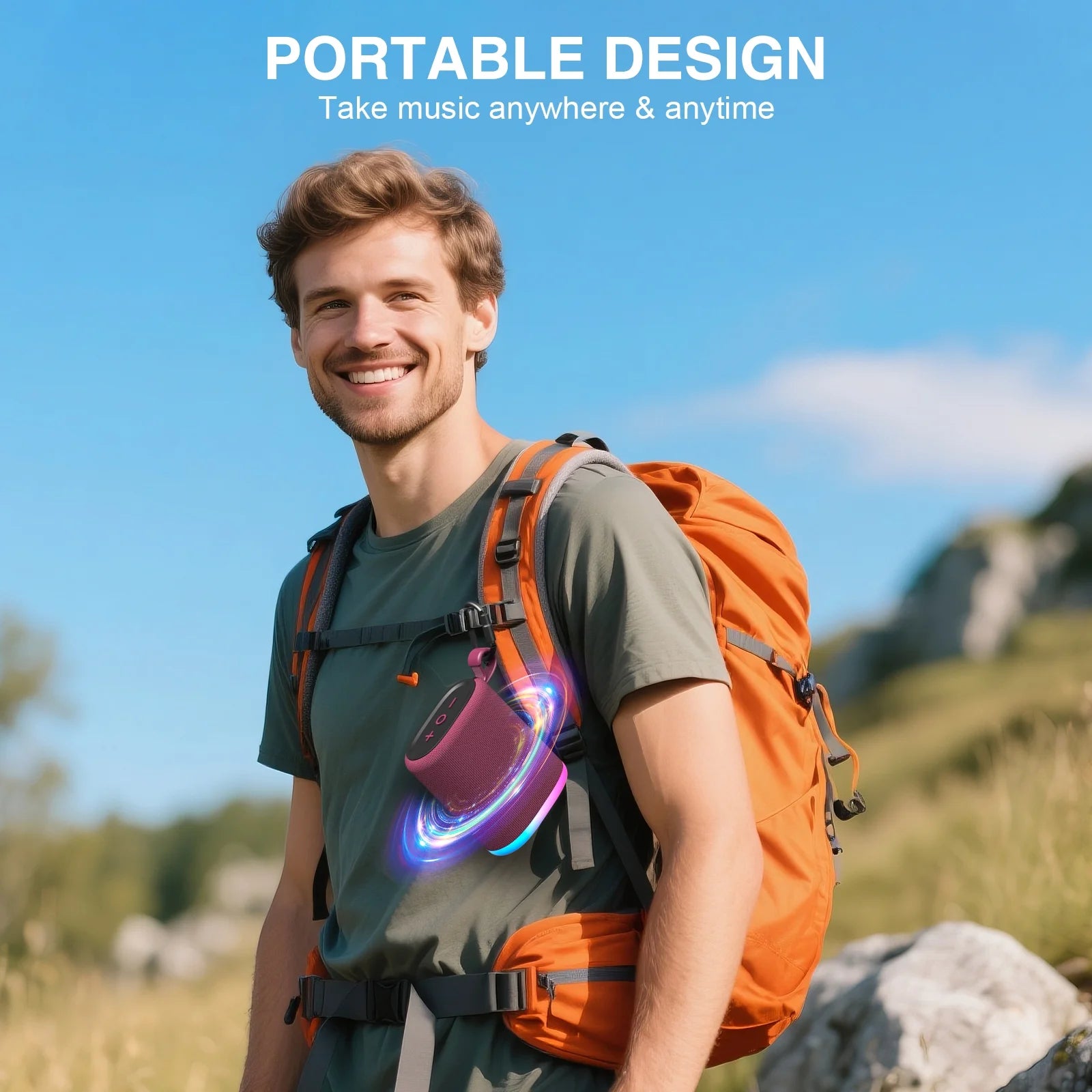Portable Bluetooth Speaker, 20W IPX7 Waterproof, with Lighting, Red