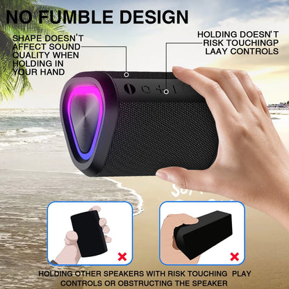Portable Bluetooth Speaker,Ipx7 Waterproof Outdoor Speaker with 24Hr Playtime, LED Lights, Black